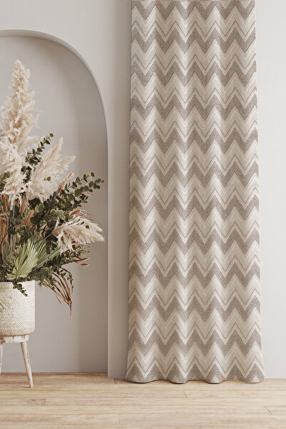 GECE HOME Soho Fabric Digital Printed Zigzag Patterned Background Curtain – 140X270 cm – Single Wing