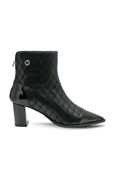 Vario Genuine Leather Quilted Pointed Toe Back Zipper Boots Z333 Patent Leather Black Black C08