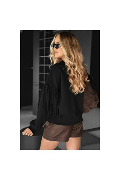 vuvutasarım Women's Long Sleeve Crew Neck Tassel Sleeves Modal Blouse 29810
