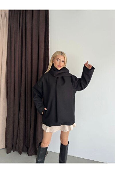 TRENDLİA Women's Detachable Shawl Detailed Cashmere Coat