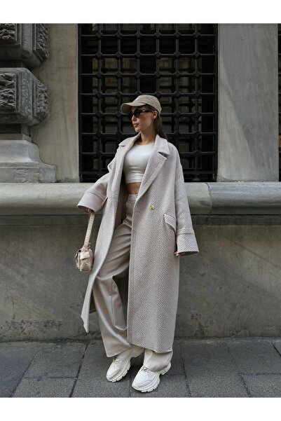 Ecenin Favorileri oversized - Αγοράστε ένα νούμερο μικρότερο Γυναικείο παλτό με μακρύ επένδυση και σχέδιο ψαροκόκαλο