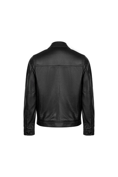 Desa Men's Black Shirt Collar Leather Jacket