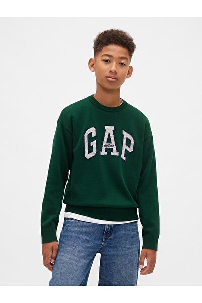 GAP Erkek Çocuk Yeşil Logo Intarsia Kazak