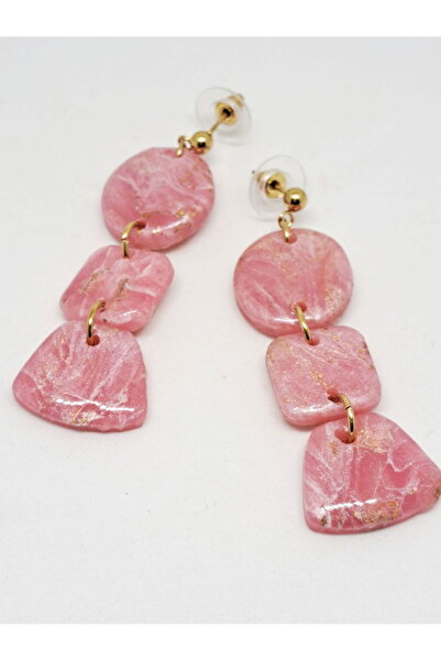 Ileanabiju Cercei Fimo roz perlat, cercei lungi suspendați