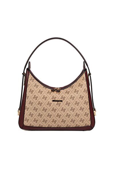 Silver Polo SP1187 Kadın Omuz Çantası Monogram Koyu Bej-Bordo