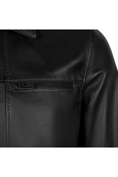 Desa Men's Black Shirt Collar Leather Jacket