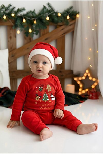 Çıtır Betüş Kids My First Christmas Kırmızı Yılbaşı Bebek Takımı 3’lü – Uzun Kol Zıbın, Alt ve Şapka Seti
