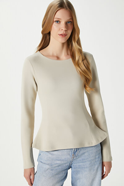 Ritnice Women's Runa Premium Beige Peplum Blouse