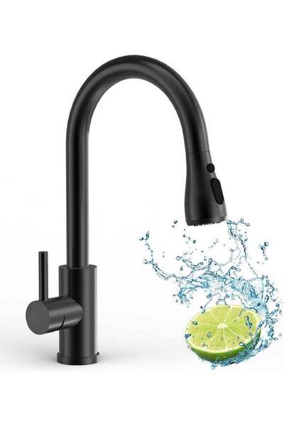 Arabest Kitchen Pull down Spray Faucet, with 2 Water Modes and 360° Swivel for Hot, Cold Water（Matte Blac