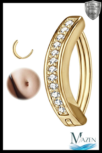 MAZEN Kararmaz Cerrahi Çelik Zirkon Taşlı Menteşeli Clicker Halka Piercing D-...