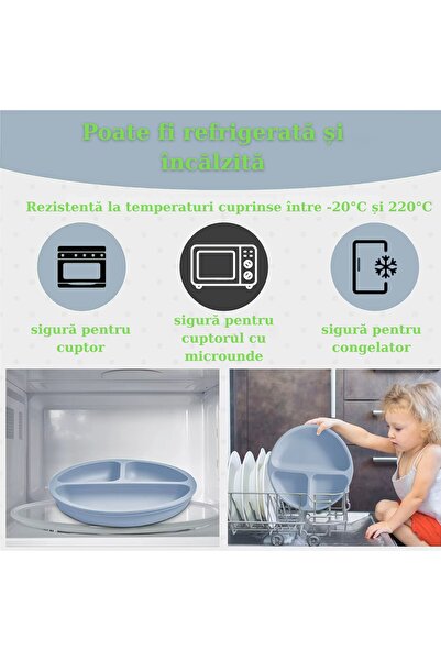 NO BRAND Silicone baby plate and fork set with suction cup - Green, BPA free