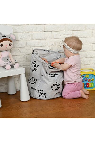 Akuku Cos pliabil textil Panda pentru jucarii/haine cu manere practice,interior impermeabil,dimensiu