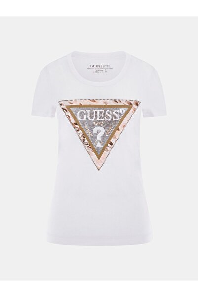Guess Női fehér gepárd mintás háromszög logós póló