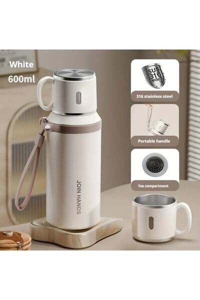 Arabest Stainless Steel Water Bottle with Mug Lid, Leakproof Double Vacuum Insulated Flask, with Rope Handle