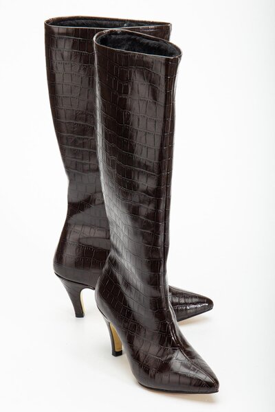 Fagi Siesta Коричневі крокодилячі шкіряні чобітки на тонкому каблуці