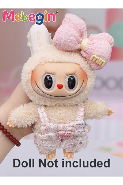 MEBEGIN Labubu Cloth,Pink Classic Tweed Clothes for Doll (NO Doll), Bow Overa...