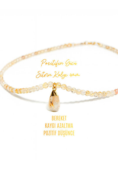 Meshuchi Sertifikalı (Bereket & Kaygı Azaltma) Sitrin Taşı Doğal Taş Kolye 4mm