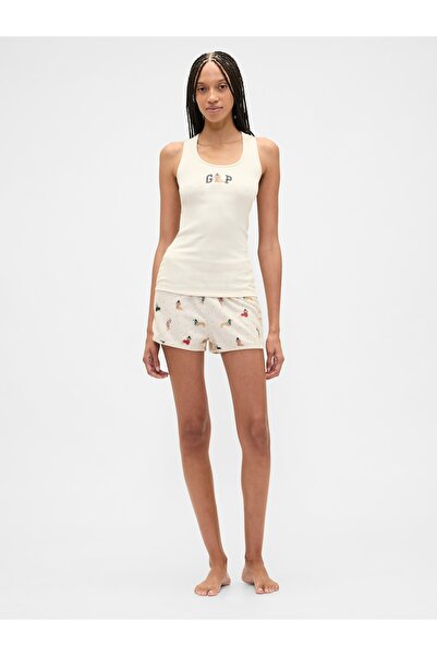 GAP Kadın Kırık Beyaz Flannel Pijama Şort