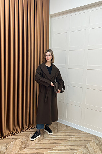 Stilife Παλτό με λεπτομέρεια στο μανίκι Καφέ