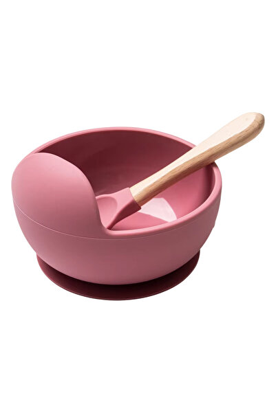 NO BRAND Silicone baby bowl and spoon set with suction cup - Powder pink, BPA free