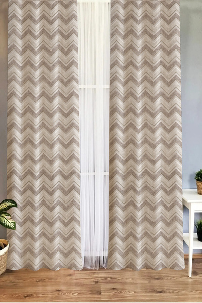 GECE HOME Soho Fabric Digital Printed Zigzag Patterned Background Curtain – 140X270 cm – Single Wing