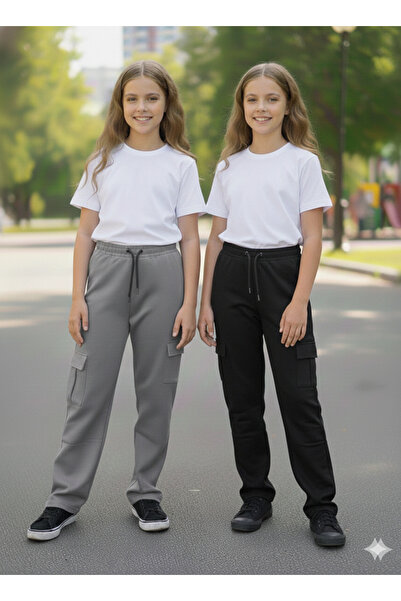 Hababamevi Double Cargo Pocket Li Boru Paca Girl's Sweatpants