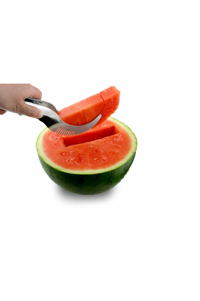 MaffStuff 2in1 Slicer Knife with Tongs for Cutting and Serving Watermelon, Stainless Steel, 22 cm