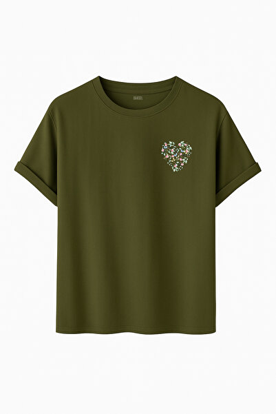 DK DAKSEL Tricou unisex cu model floral minimalist cu imprimeu cu detaliu la piept supradimensionat Regular Fit