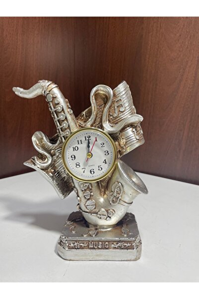 TEZ Dekoratif-SAATLİ MÜZİK NOTA-Gümüş Renkli Aksesuar Biblo