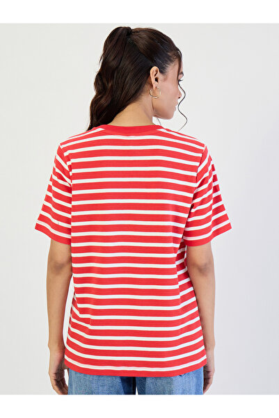 Femmella By Styli Red Striped Crew Neck Knit T-Shirt