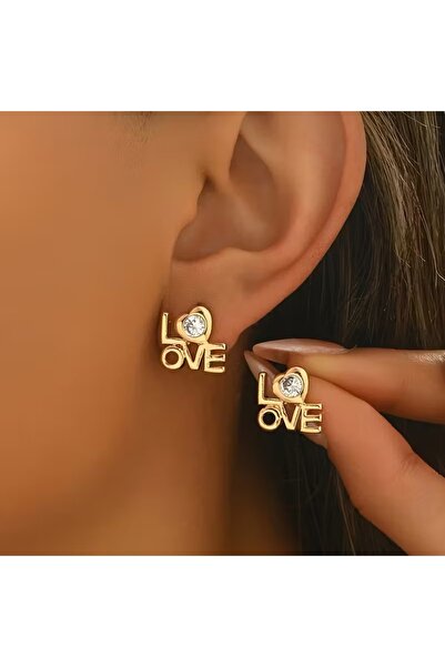 Feronnucci Gold Love Zircon Women's Steel Earrings Kp28