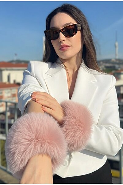 Mollycrush أصفاد أكمام من الفرو الصناعي الوردي للنساء |   إكسسوار شتوي أنيق