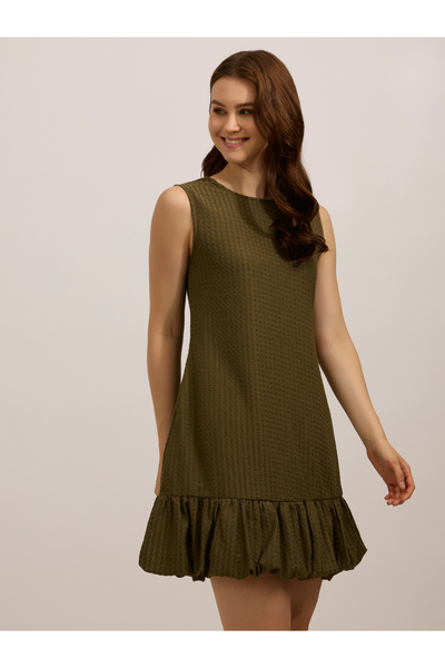 Outzidr By Styli Olive Bubble Hem Textured Mini Dress