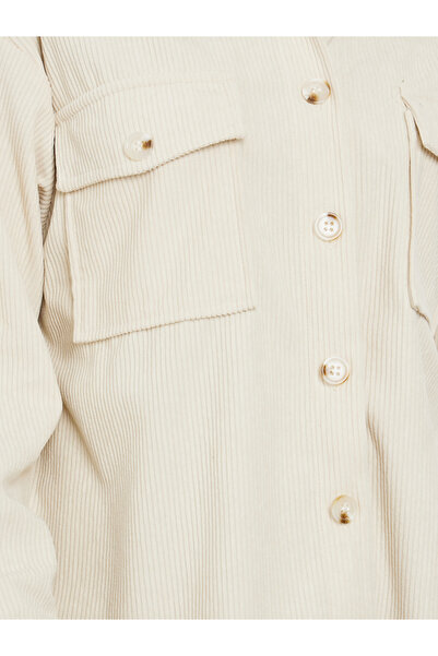 Styli Oversized Corduroy Shirt with Flap Pockets
