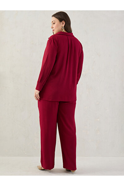 Femmella By Styli Plus Size Open Collar Shirt and Trousers Co-ords