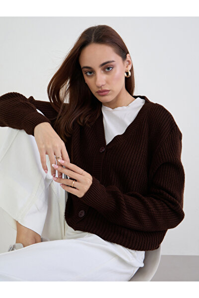 Styli Brown Regular Fit Chunky Knit Cardigan
