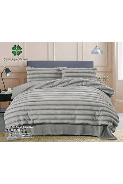 Inovius Cocolino Rabbit Fur Bedding for Double Bed, 4 Pieces, GREY - PUC92