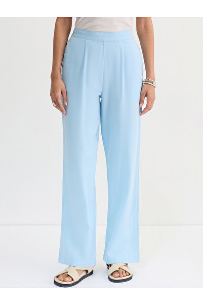 Femmella By Styli Light Blue Cotton Linen Straight Pants
