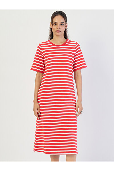 Styli Red Striped Knit Midi Dress