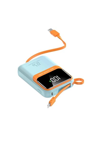 MeK Fine Mini Power Bank 20000 mAh, PD 22.5W, Digital Display, Built-in Lightning & USB-C Cables