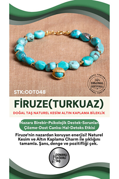 OSMANLI DEĞERLİ TAŞ Sertifikalı Firuze(Turkuaz) Doğal Taş Naturel Kesim Altın...