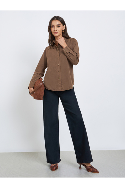 Styli Brown Long Sleeve Acid Wash Shirt