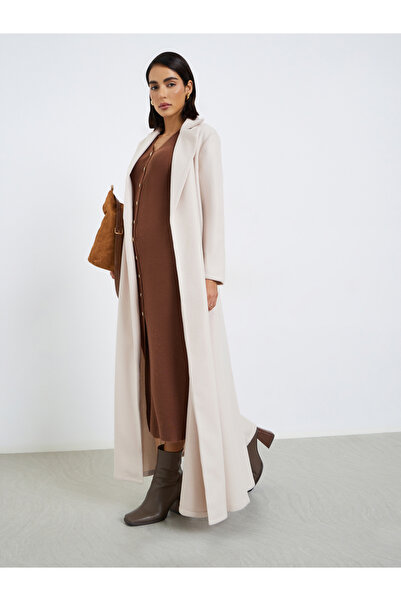 Styli Solid Front Open Notch Lapel Abaya