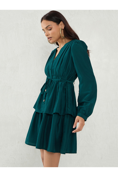 Styli Emerald Green Long Sleeve A-Line Mini Dress