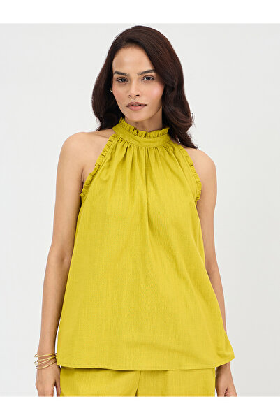 Femmella By Styli Citrine Green Cotton Halter Neck Top