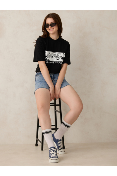 Outzidr By Styli Black Graphic Oversized T-Shirt