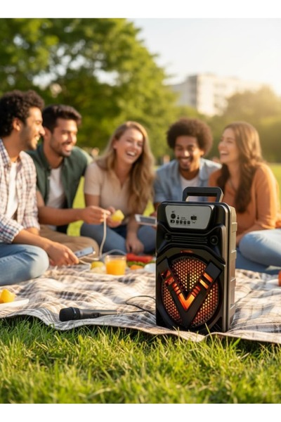 Generic Portable Bluetooth Speaker, 6.5-Inch Wireless Karaoke Speaker With Mic, RGB LED Lights,USB TF AUX FM