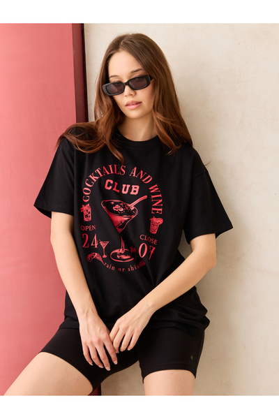 Outzidr By Styli Black Graphic Oversized T-Shirt