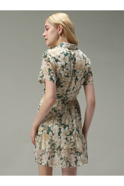 Outzidr By Styli Green Bold Floral Tiered Dress