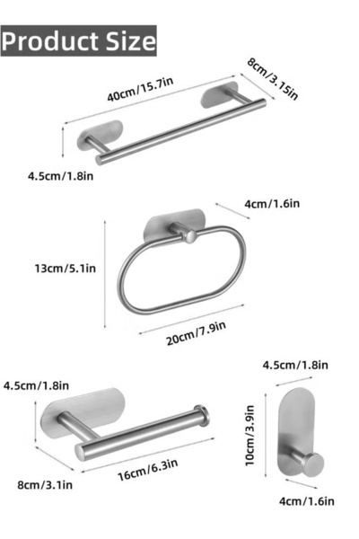 Generic Bathroom Organizer Rack Set Includes Towel Bar Toilet Paper Holder Towel Ring Hook Robe & Towel Hook